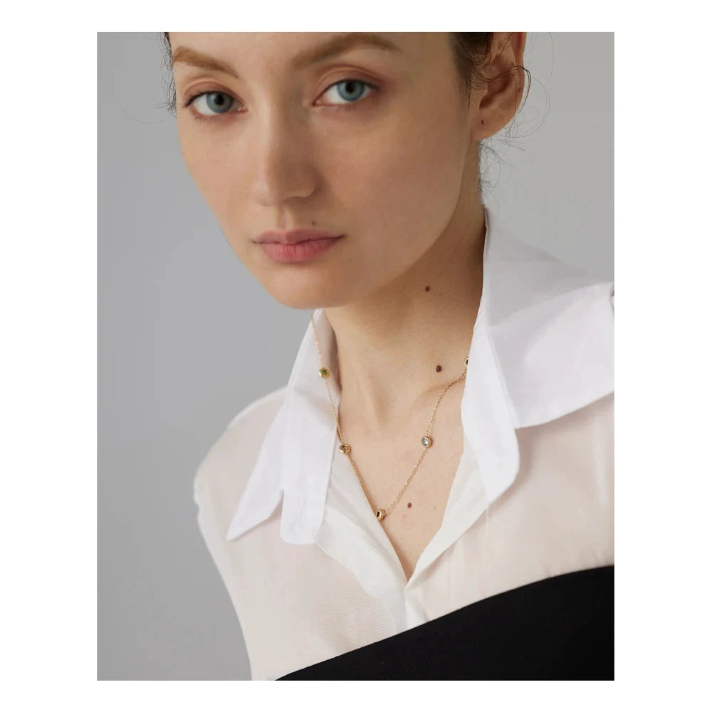 316L Stainless Steel Chain Necklace Delicate Colorful Cubic Zirconia Collar by PoisedMe