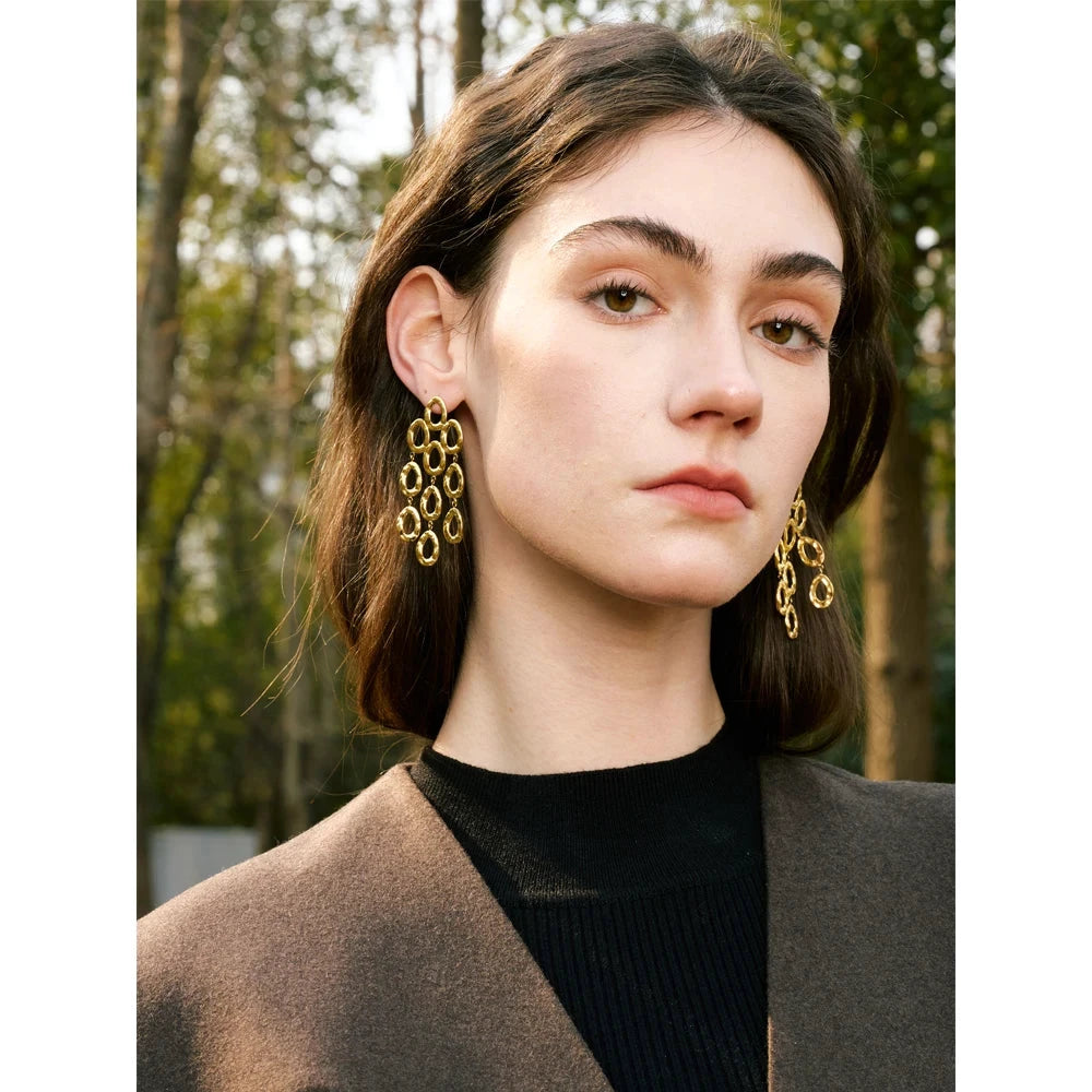 Gold &amp; Silver Dangle Statement Earrings – 18K Plated Stainless Steel | Drop Oval Design, Waterproof Hypoallergenic Jewelry for Women by PoisedMe