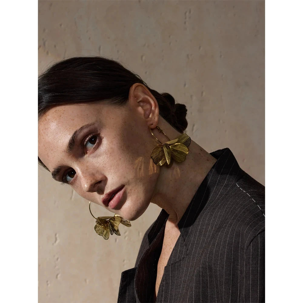 Floral Statement Hoop Earrings – Large 3D Petal Design | Waterproof Gold &amp; Silver Stainless Steel Jewelry for Women by PoisedMe