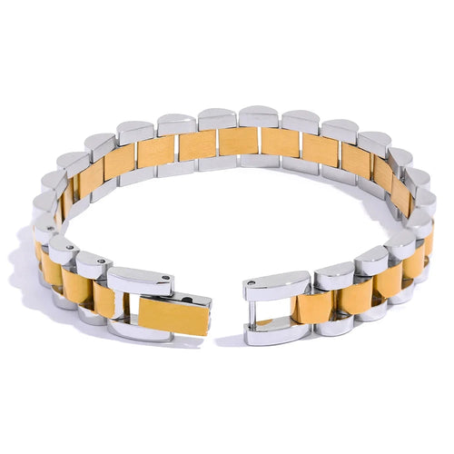 Stainless Steel Chain Bracelet Simple 18 K Plated Heavy Metal Texture Fashion Jewelry Men Bijoux Femme Party Waterproof by PoisedMe