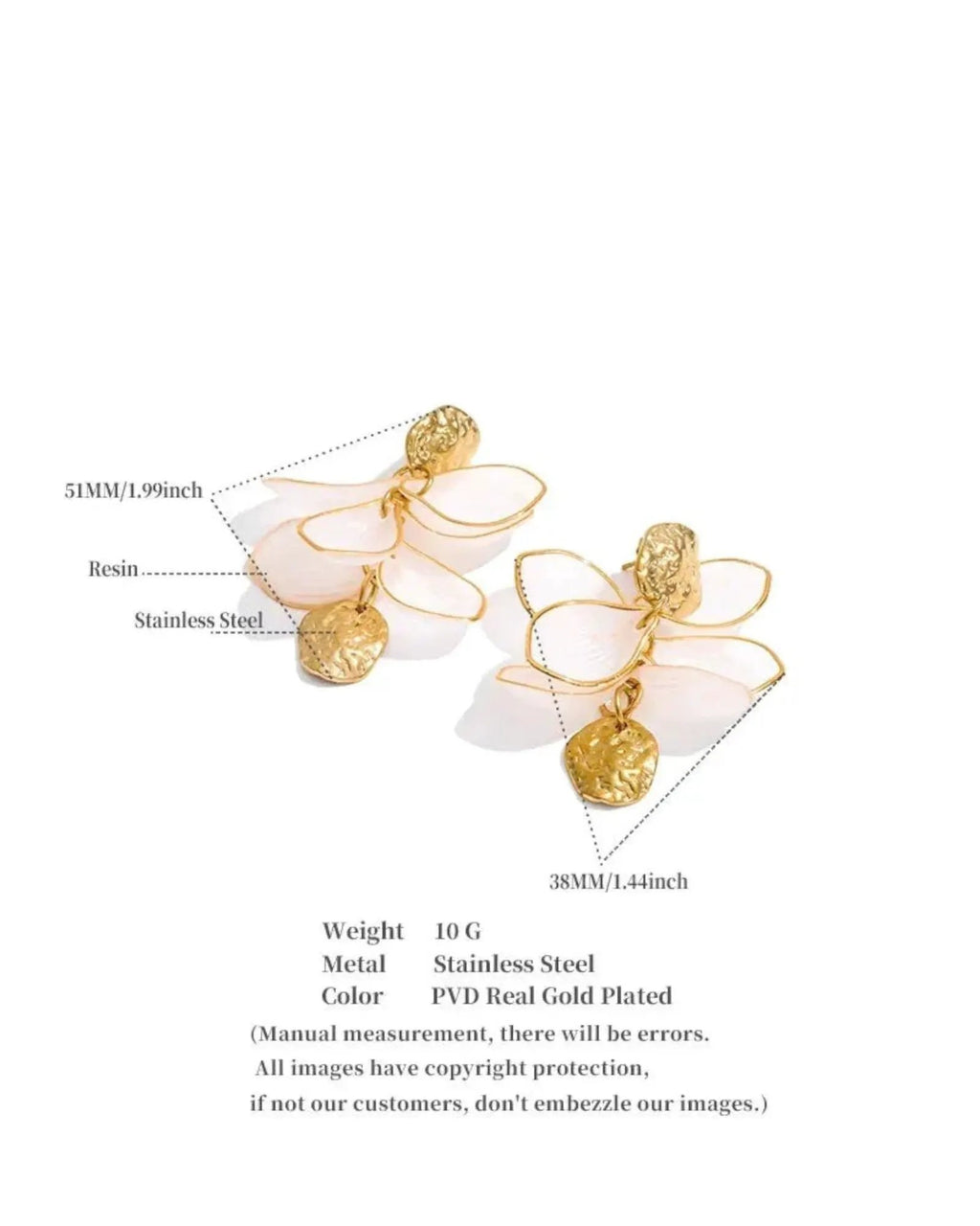 Flower Petal Drop Resin Acrylic 18K Gold PVD Plated Stainless Steel Earrings by Poised Me Jewelry Studio