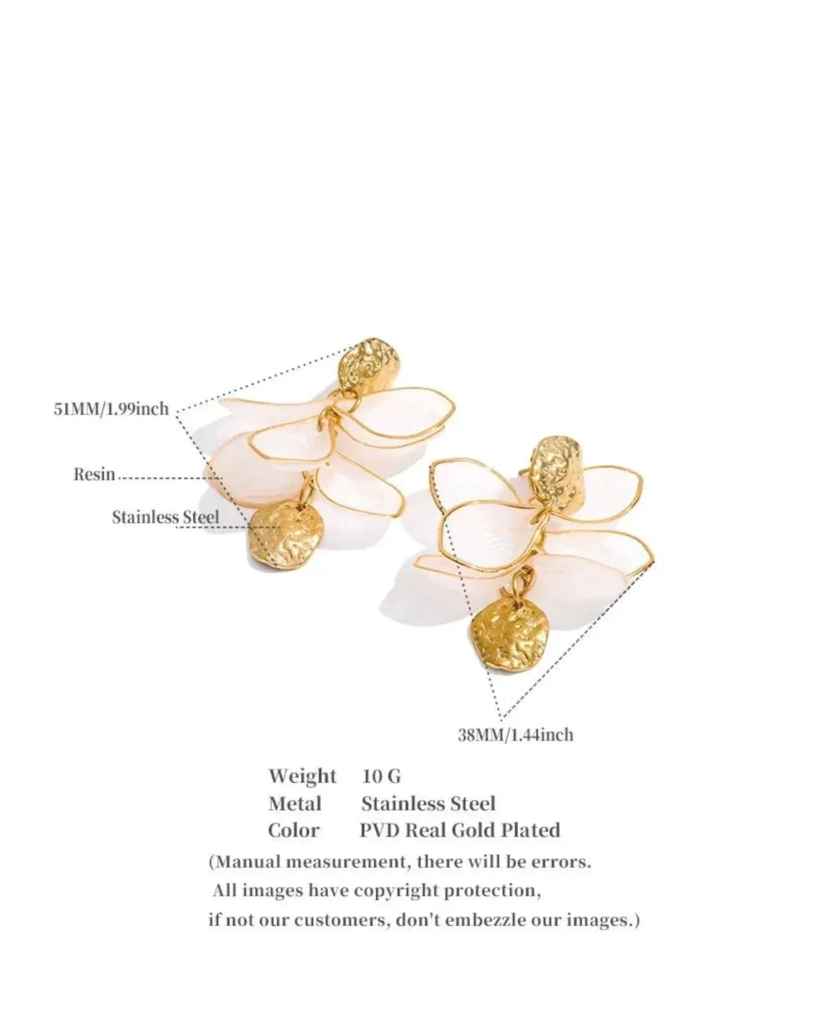 Flower Petal Drop Resin Acrylic 18K Gold PVD Plated Stainless Steel Earrings by Poised Me Jewelry Studio
