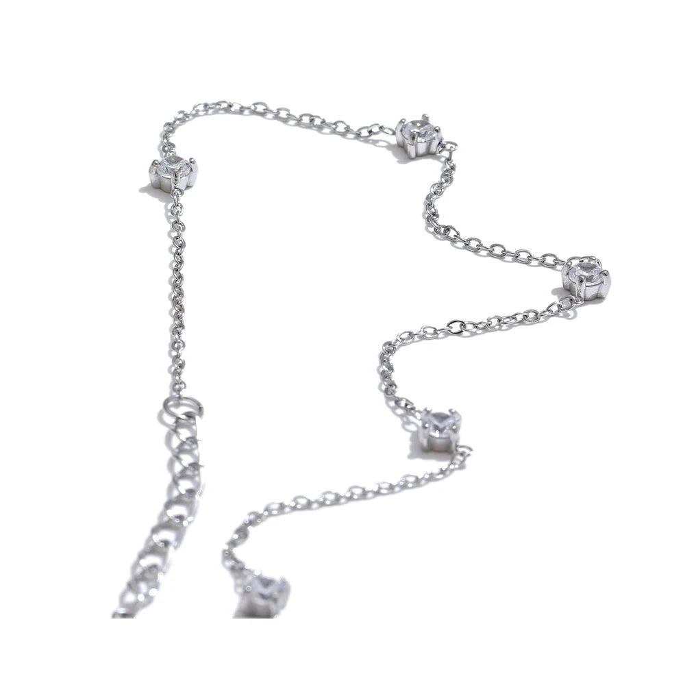 Stainless Steel Cubic Zirconia Necklace Anklet Bracelet Rust Proof Attractive Classic Bling Chic Thin Chain Jewelry by PoisedMe