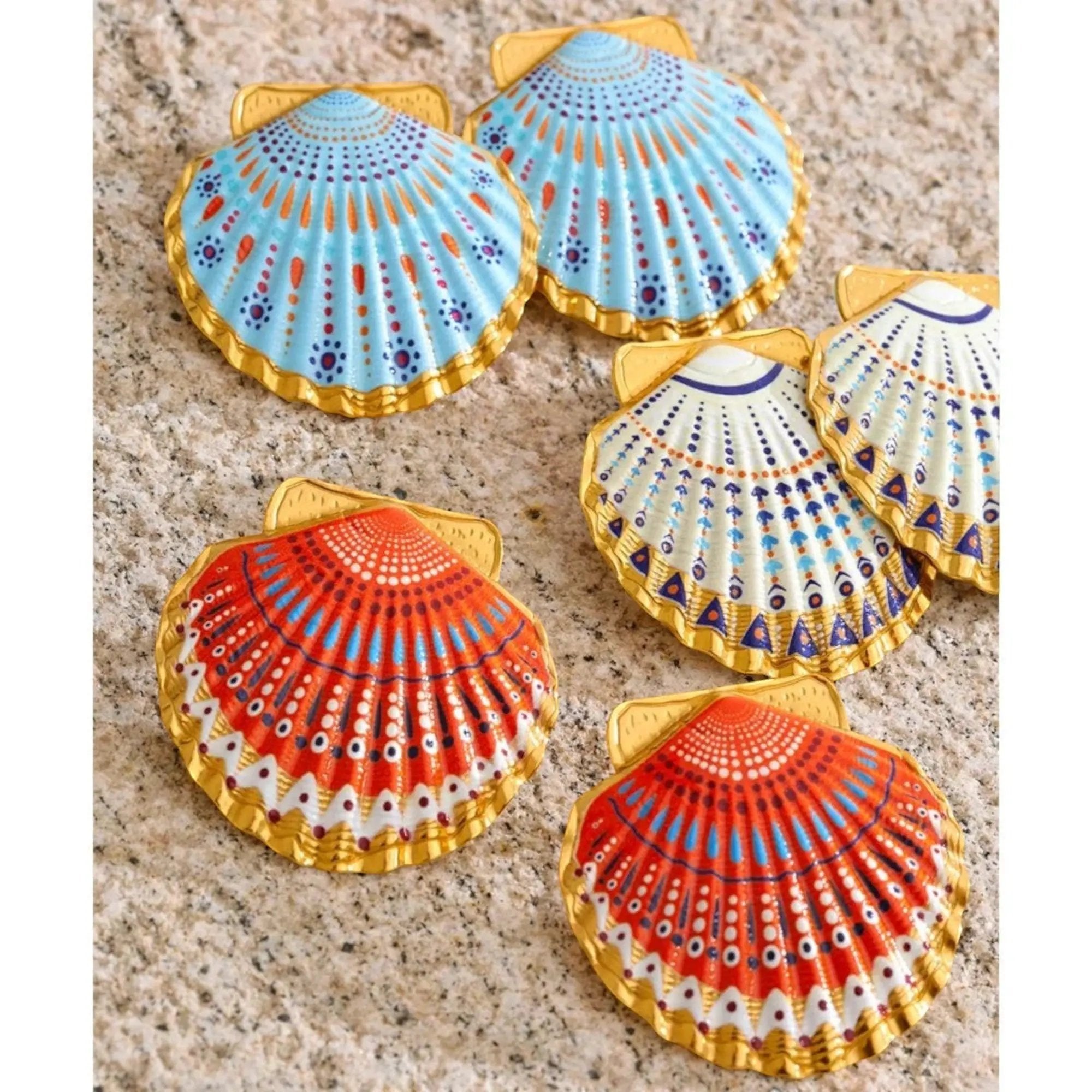 PoisedMe Ocean Style Enamel Shell Stud Earrings For Women Gold Tone - Earrings