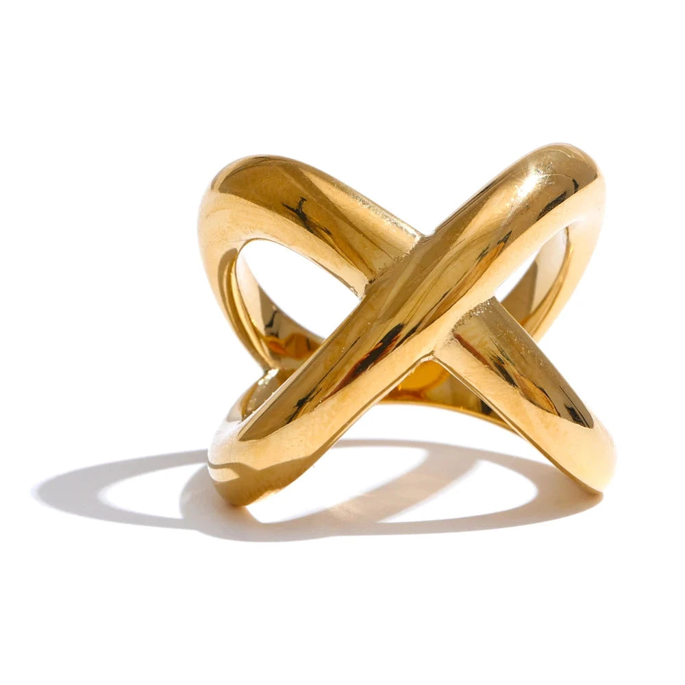 X-Shape Statement Ring – Handmade Polished Stainless Steel | Waterproof Geometric Finger Jewelry for Women by PoisedMe
