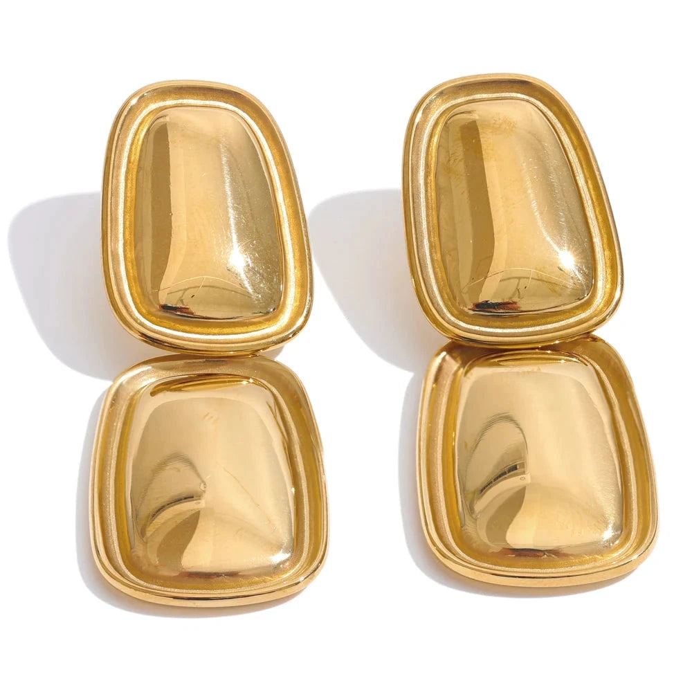Stainless Steel Square Rectangle Drop Earrings Gold Plated Waterproof by PoisedMe