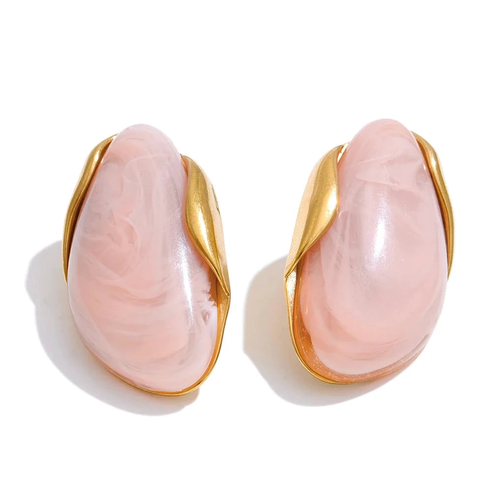 Resin Geometric Stud Earrings For Women 18K Gold Plated Stainless Steel by PoisedMe