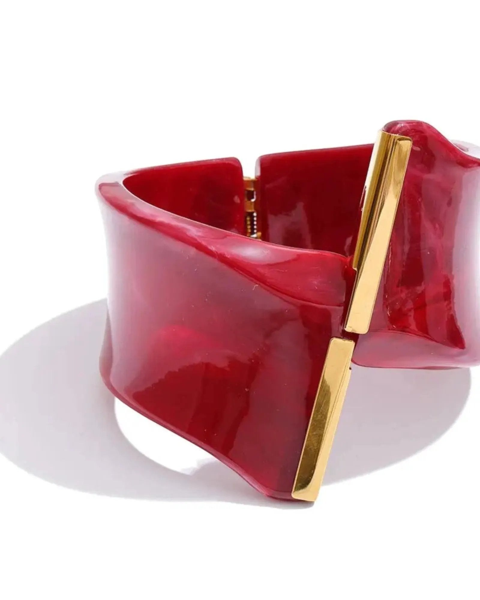 Marble Acrylic Cuff Bracelet With Gold Bar Accents 62mm 18k PVD Plated Stainless Steel by Poised Me Jewelry Studio