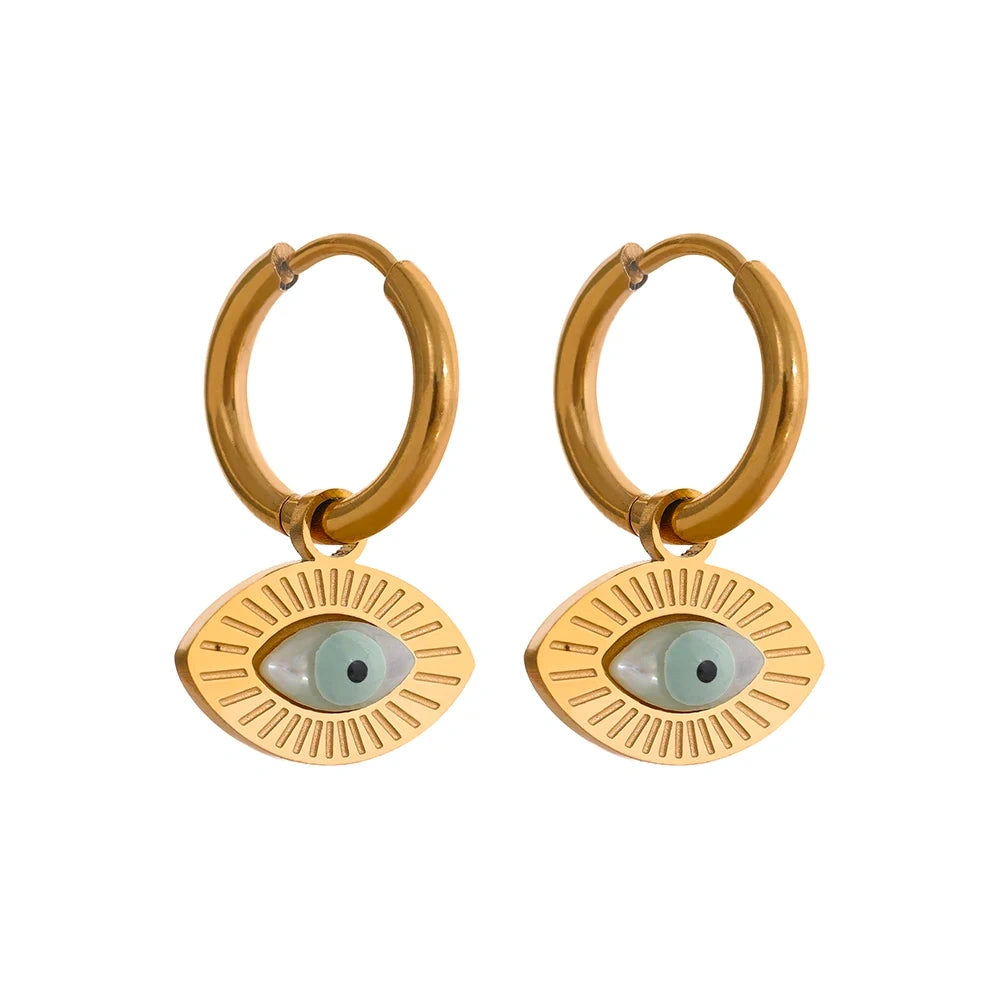 Stainless Steel Turkey Evil Eye Hoop Earrings Trendy Fashion Jewelry for Women Charm Bijoux by PoisedMe
