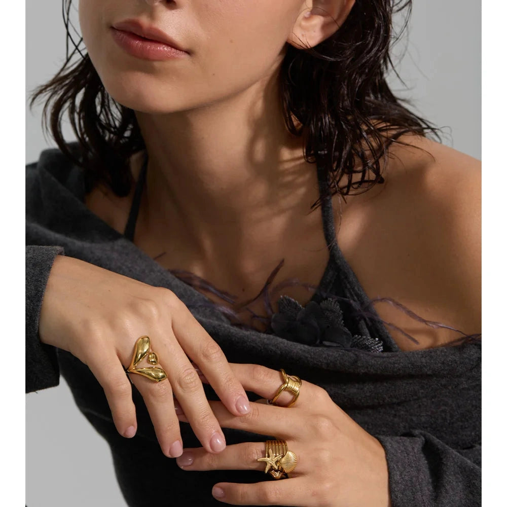 High Quality Smooth Stainless Steel Geometric Casting Ring Gold & Platinum Plated Distinctive Daily Wear Finger Jewelry by PoisedMe