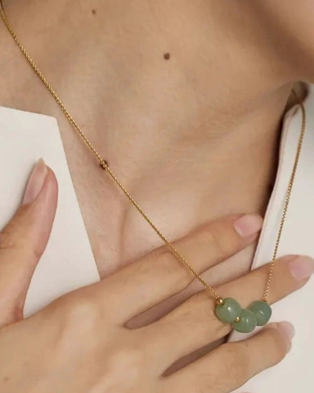 Green Aventurine 18K Gold PVD Plated Stainless Steel Collar Pendant Necklace by Poised Me Jewelry Studio