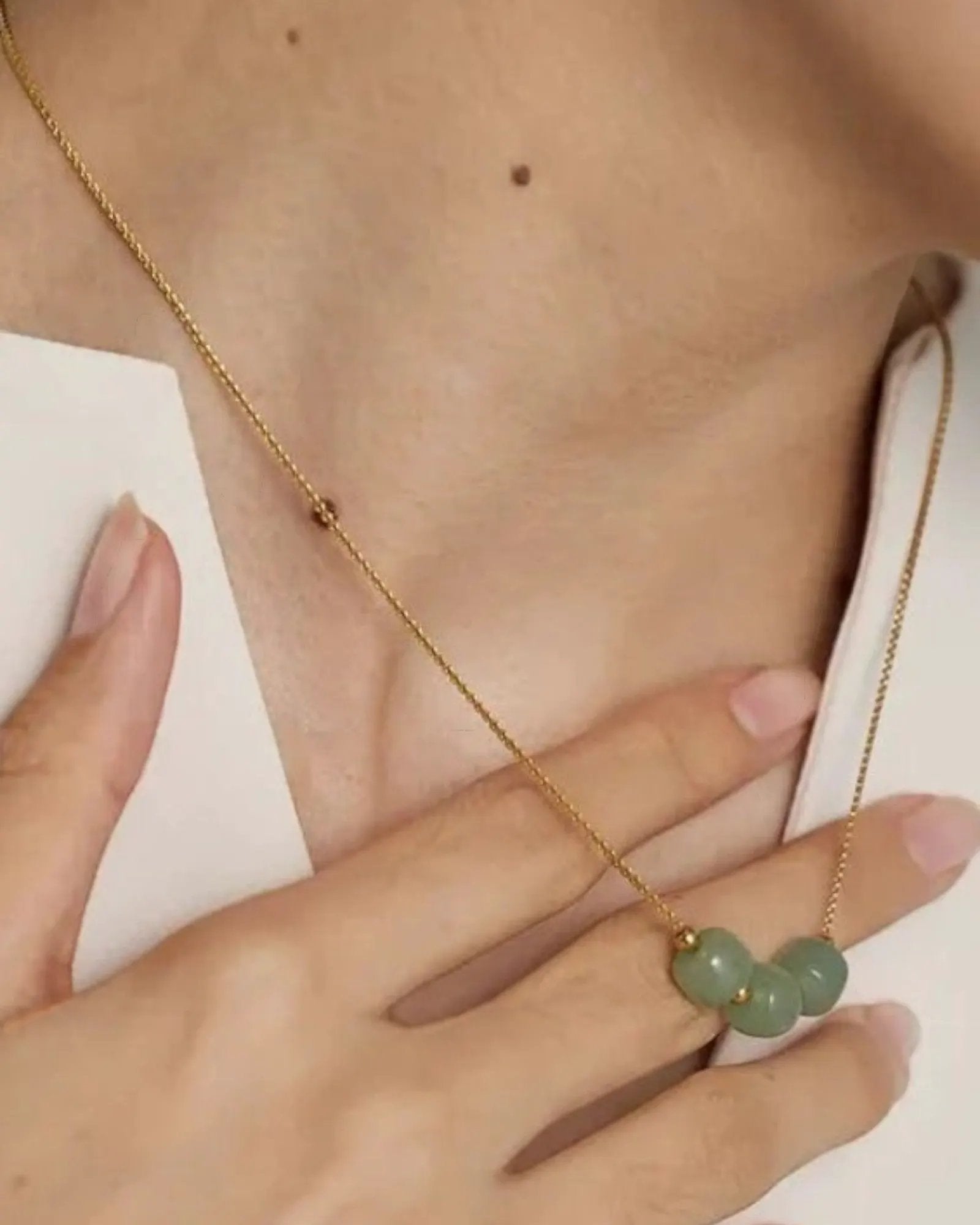 Green Aventurine 18K Gold PVD Plated Stainless Steel Collar Pendant Necklace by Poised Me Jewelry Studio