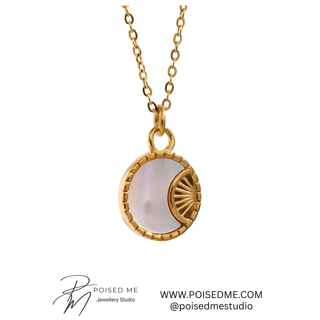 Poised Me Charm Natural Shell Star Moon Round Pendant Drop Stainless Steel Necklace Earrings Jewelry Set for Women Accessories 