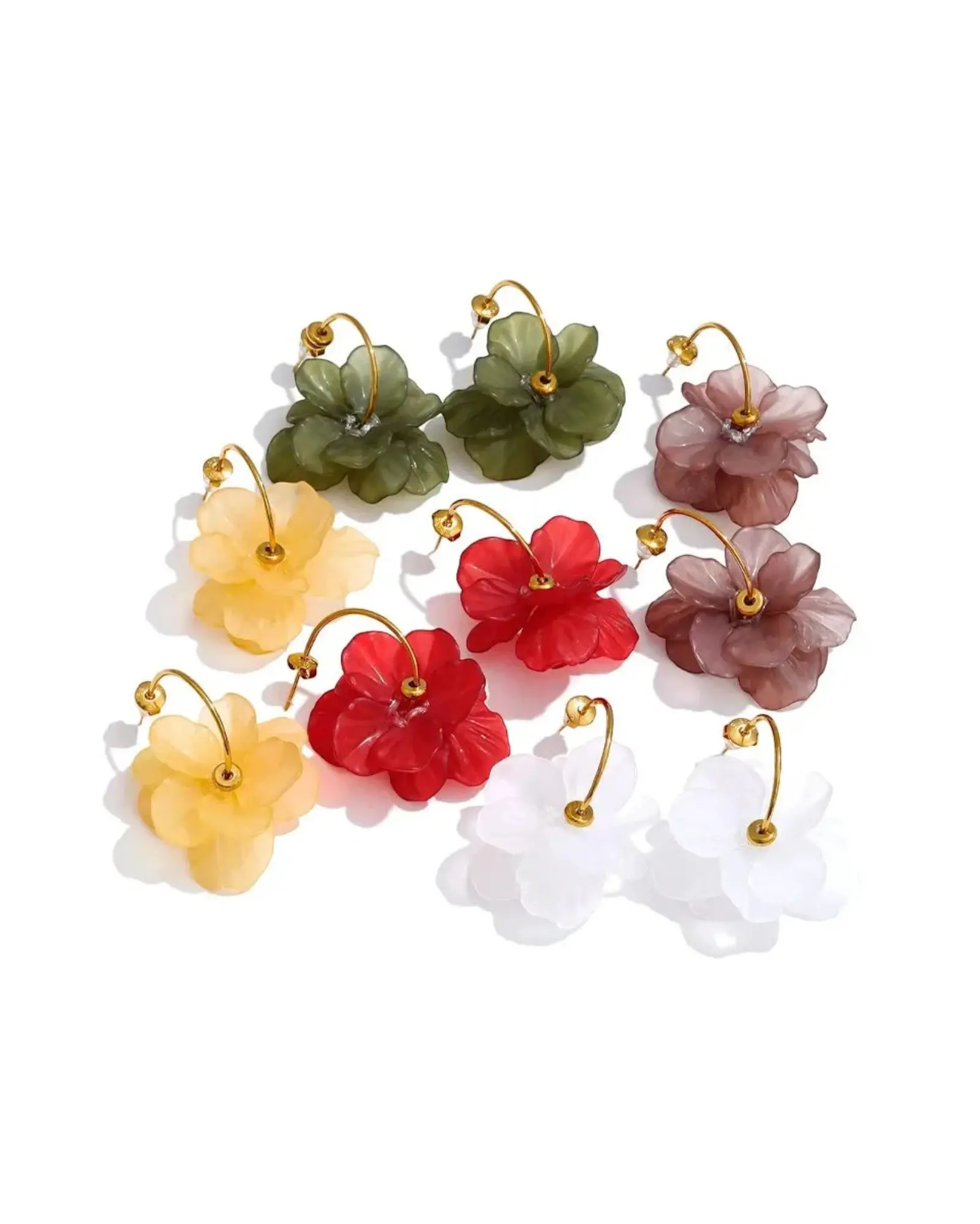 Flower Petal Drop Resin Acrylic 18K Gold PVD Plated Stainless Steel Earrings Multi Color by Poised Me Jewelry Studio