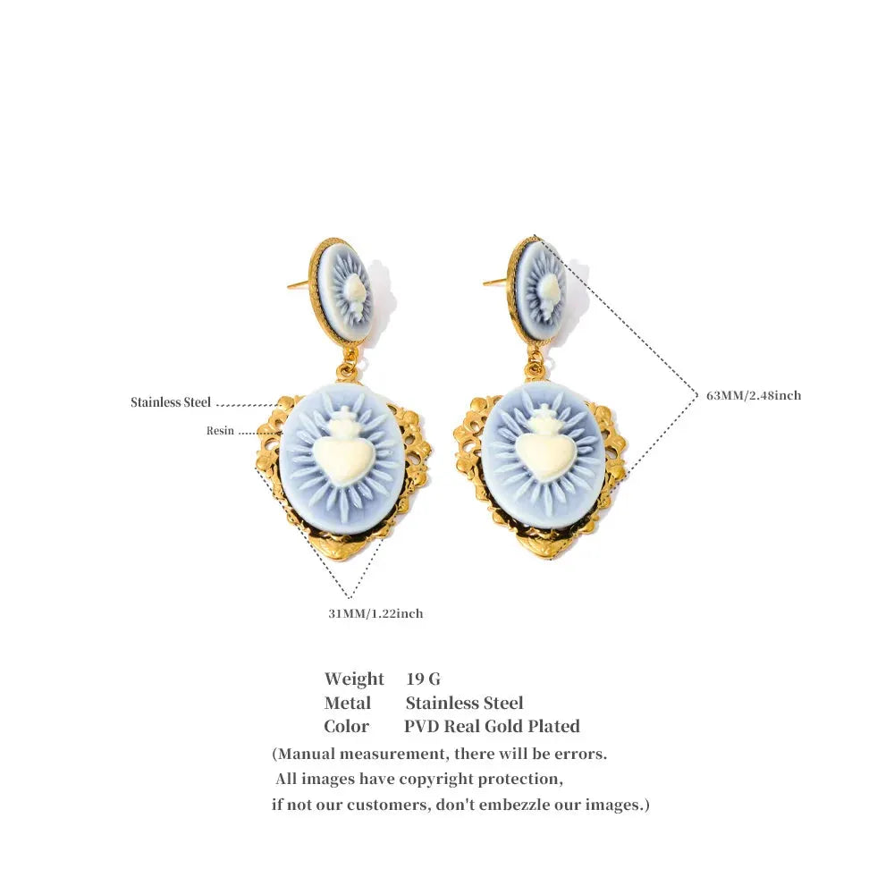 French Style Resin Heart Flower Drop Palace Earrings For Women Waterproof by Poised Me Jewelry Studio
