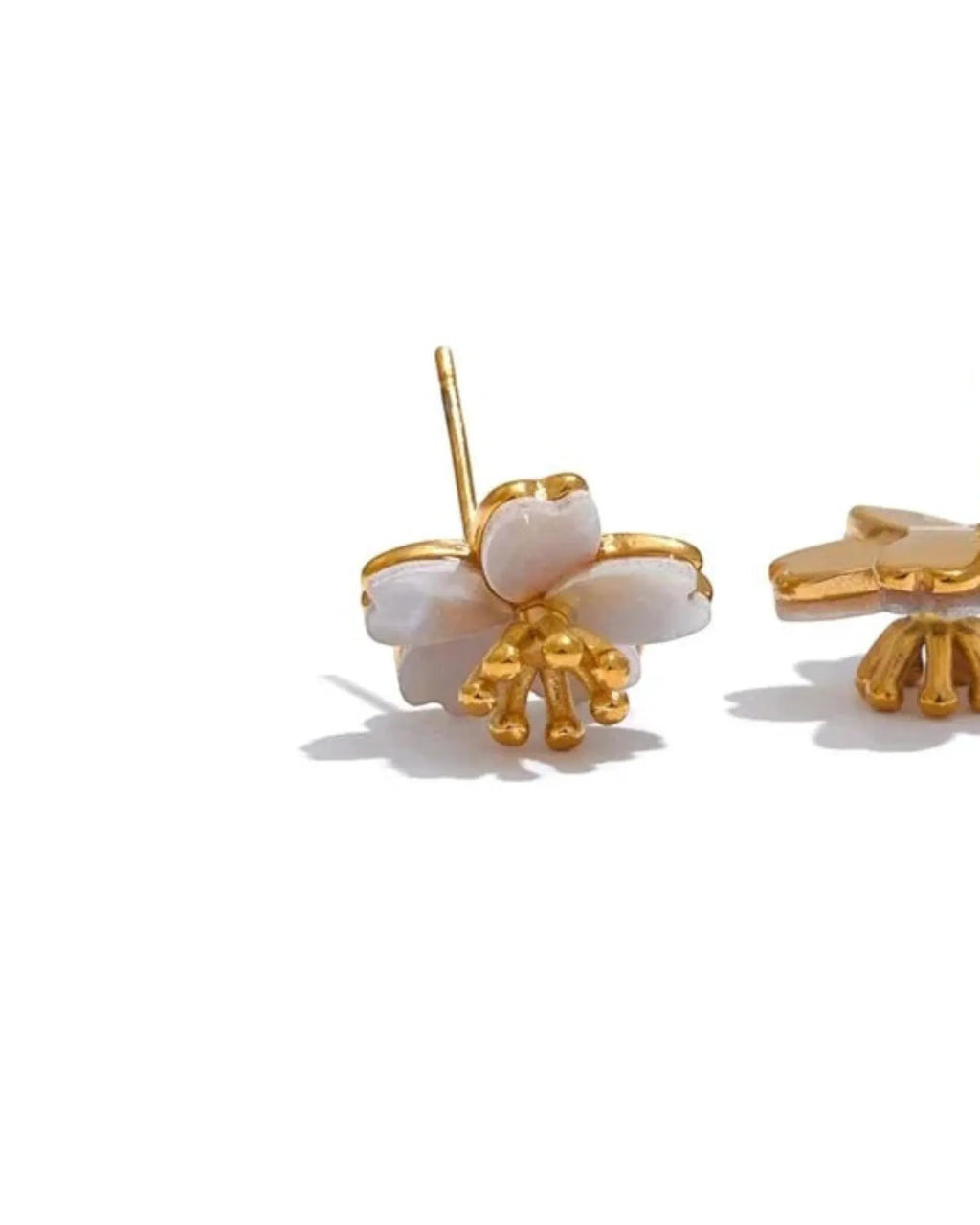 Golden Shell Flower Stud Earrings For Women Stainless Steel Hypoallergenic by Poised Me Jewelry Studio