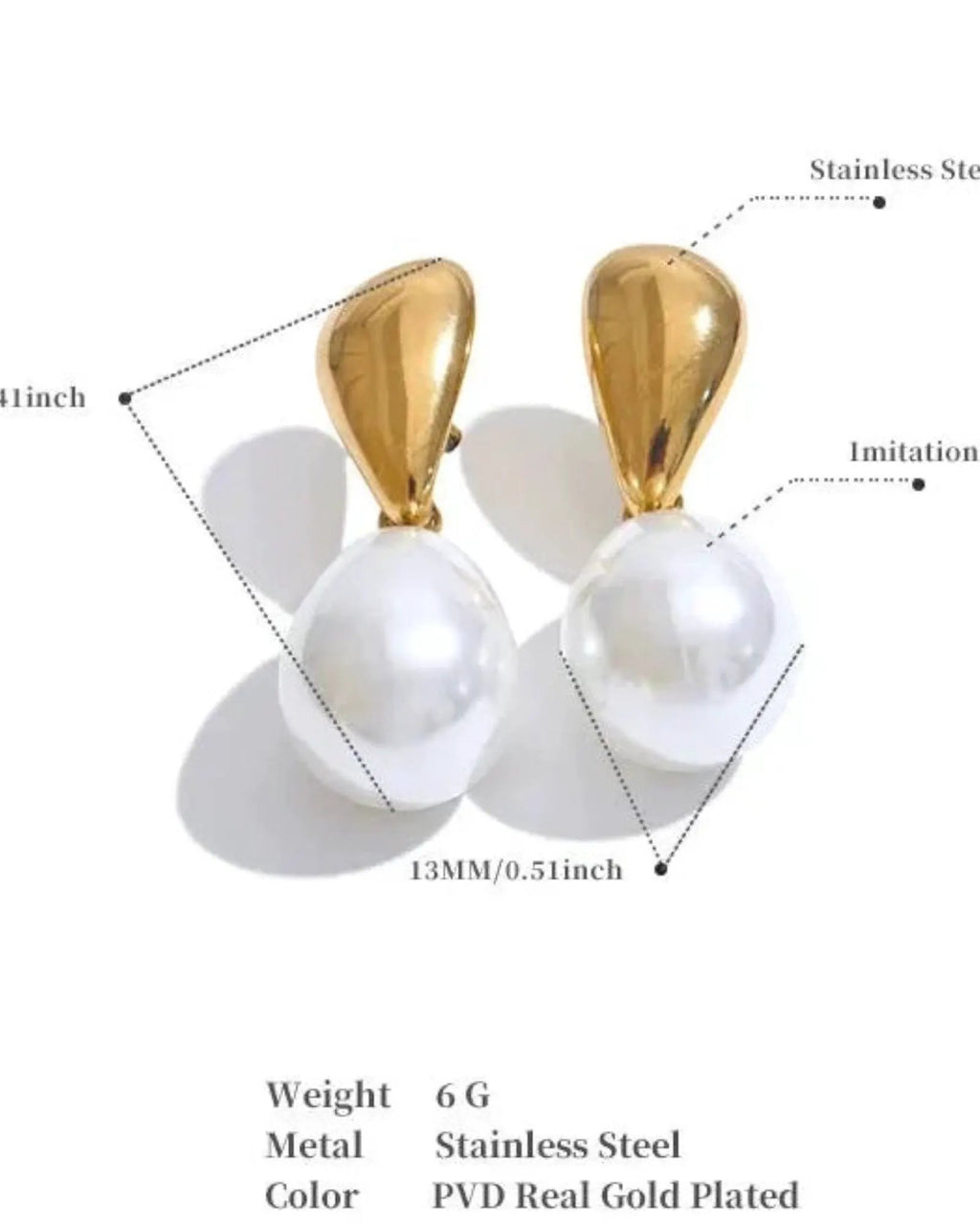 Geometric Drop Simulated Pearl Earrings Gold Tone 18K Gold PVD Plated Stainless Steel by Poised Me Jewelry Studio