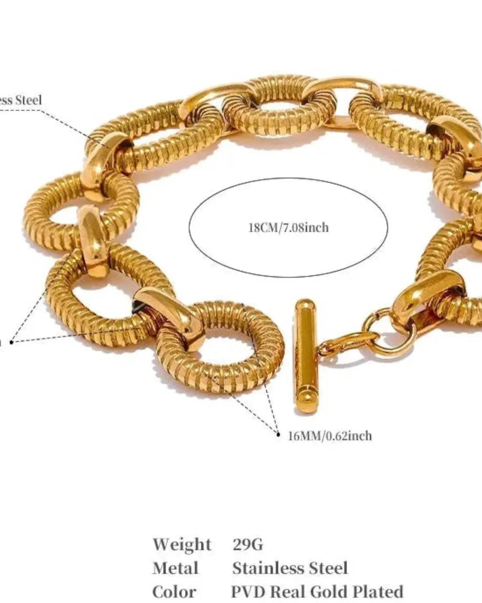 Textured Oval Chain Bracelet Unisex 18K Plated PVD Stainless Steel 316L by Poised Me Jewelry Studio