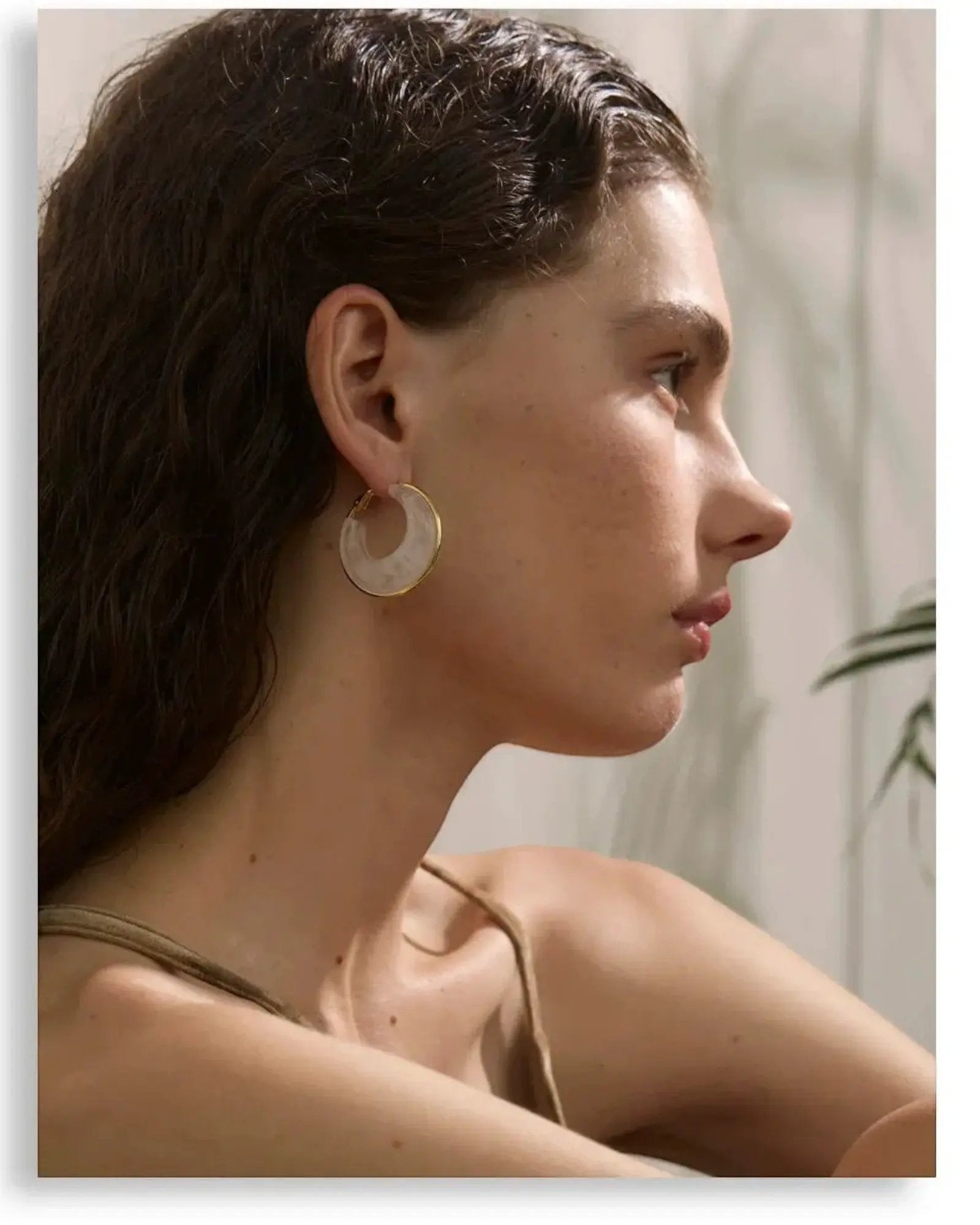 Green Marble Acrylic Hoop Earrings With 18K Gold PVD Plated Stainless Steel Trim For Women by Poised Me Jewelry Studio