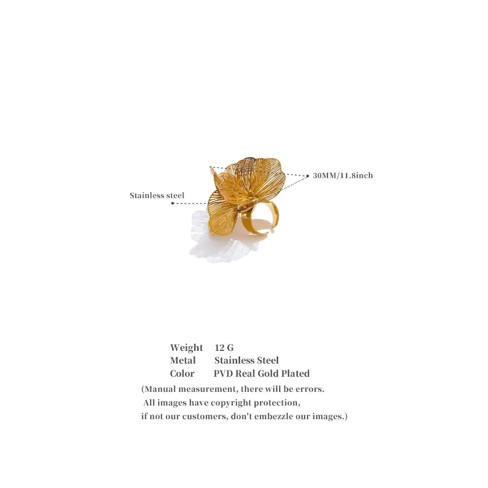 Exclusive Stainless Steel Flower Ring For Women Adjustable PVD Plated Jewelry by Poised Me Jewelry Studio