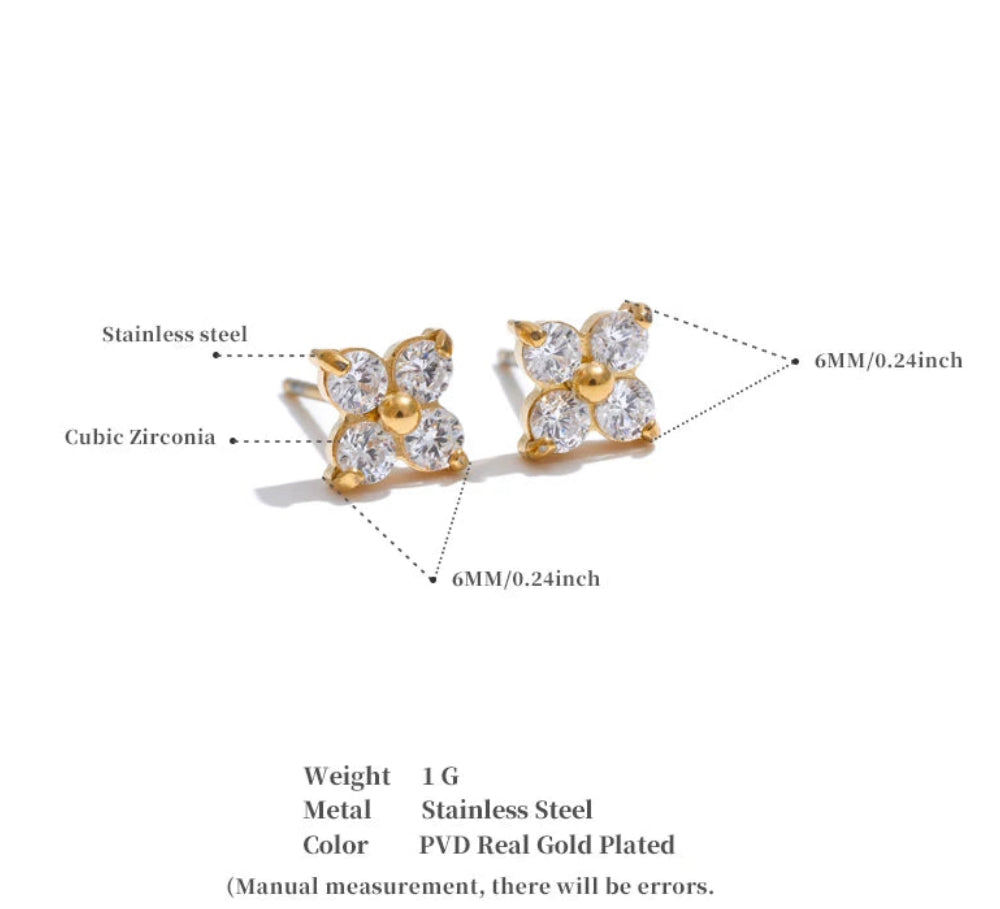Waterproof Cubic Zirconia Flower Stud Earrings 316L Stainless Steel by Poised Me Jewelry Studio