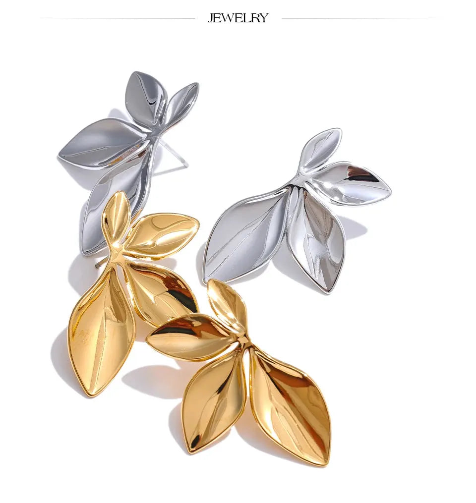 Stainless Steel Leaves Flower Stud Earrings Anti Allergy Waterproof Jewelry by Poised Me Jewelry Studio
