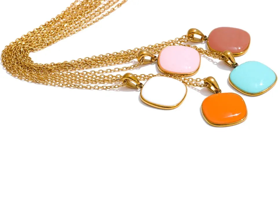 Candy Color Orange Square Pendant Necklace Gold Tone PVD Plated by Poised Me Jewelry Studio