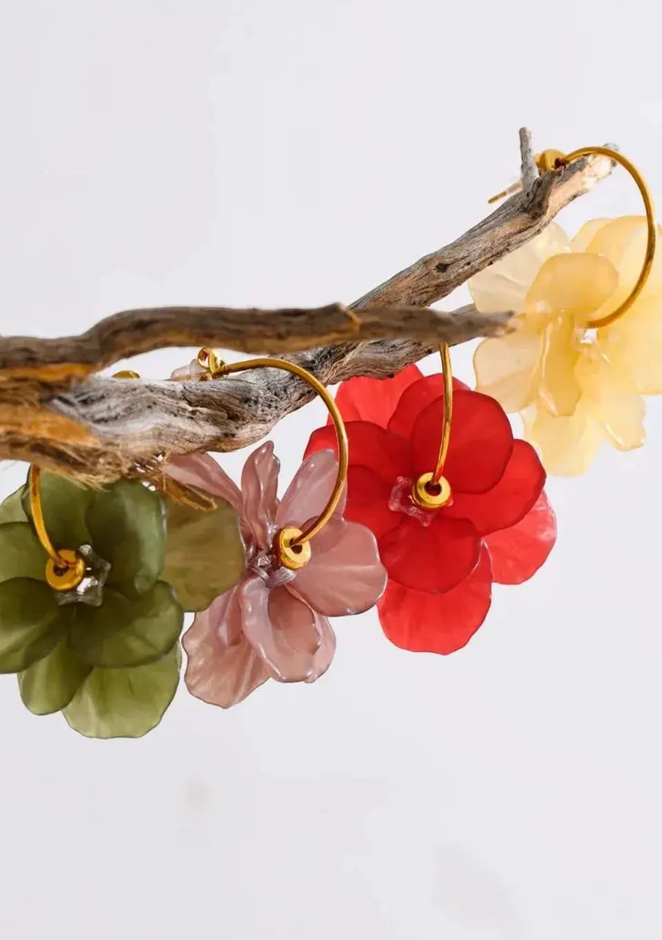 Flower Petal Drop Resin Acrylic 18K Gold PVD Plated Stainless Steel Earrings Multi Color by Poised Me Jewelry Studio