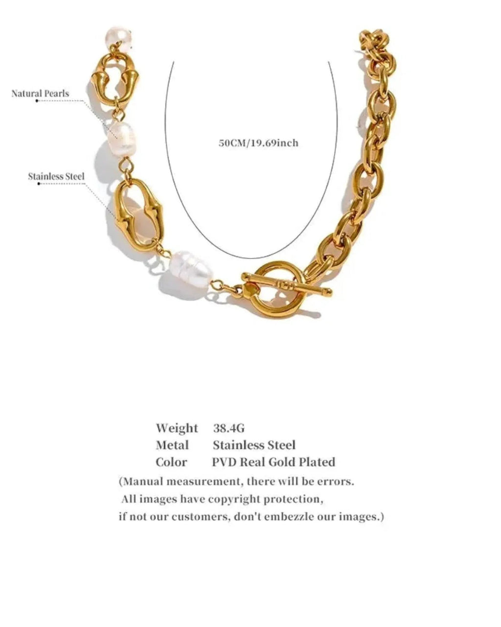 Freshwater Pearl And Metal Chain Necklace With 18K PVD Plated Accent by Poised Me Jewelry Studio