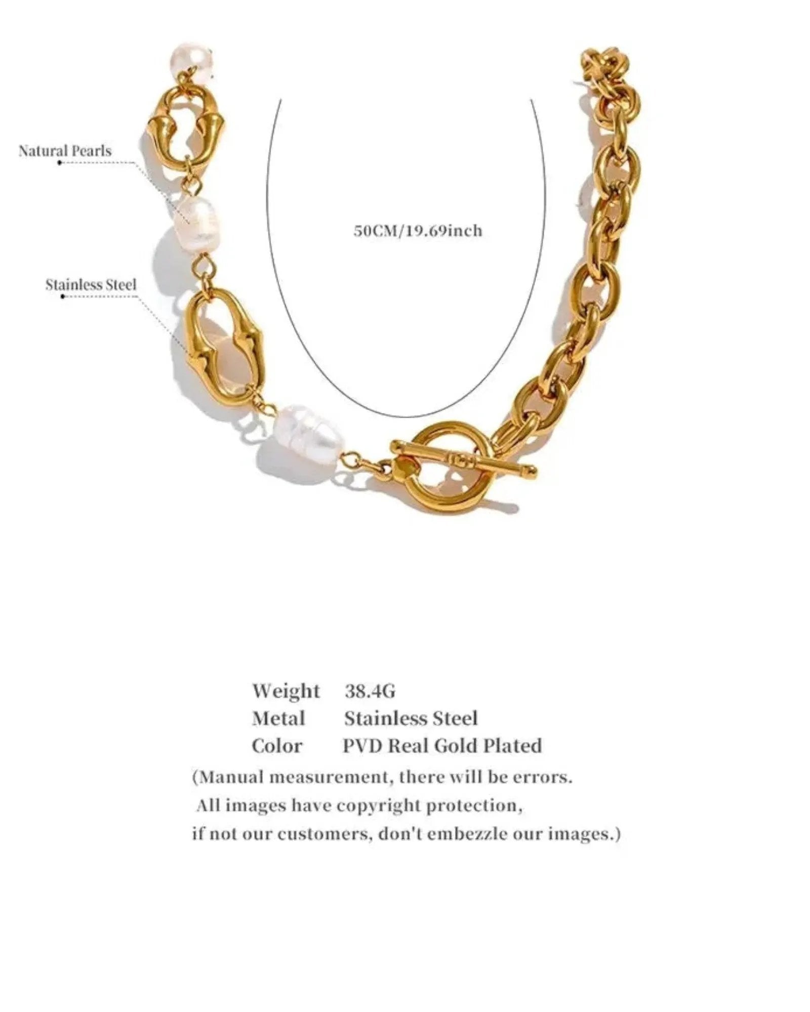 Freshwater Pearl And Metal Chain Necklace With 18K PVD Plated Accent by Poised Me Jewelry Studio
