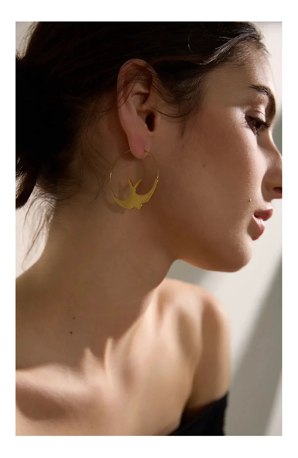Minimalist Swallow Bird Hoop 18k Gold Plated PVD Earrings For Women Allergy Safe by PoisedMe
