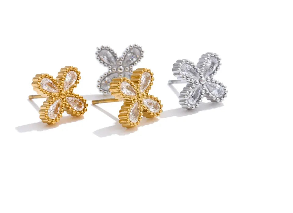 Flower Cubic Zirconia Stud Earrings Small Stainless Steel Waterproof Jewelry by Poised Me Jewelry Studio