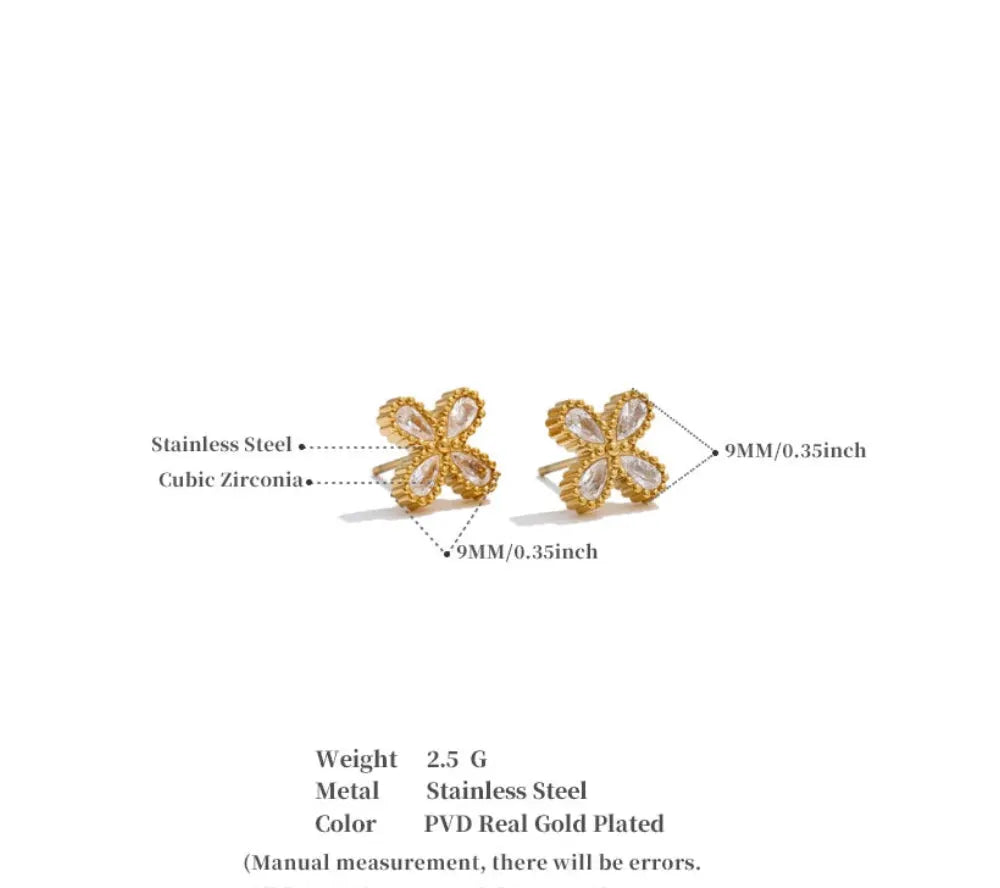 Flower Cubic Zirconia Stud Earrings Small Stainless Steel Waterproof Jewelry by Poised Me Jewelry Studio