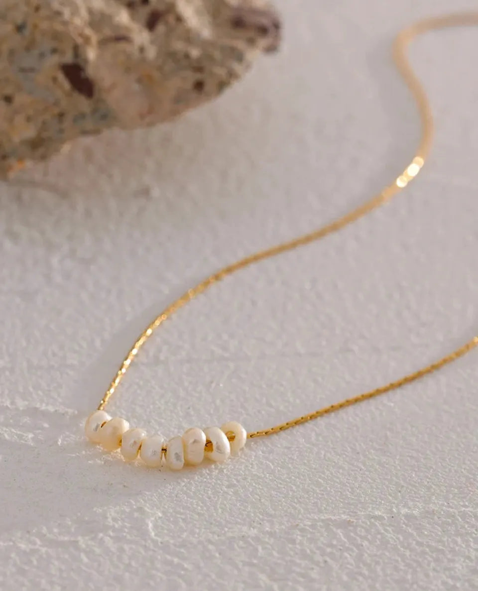 Minimalist Natural Pearl Bead Necklace 18k Gold Plated PVD Stainless Steel Chain Tarnish Free by PoisedMe