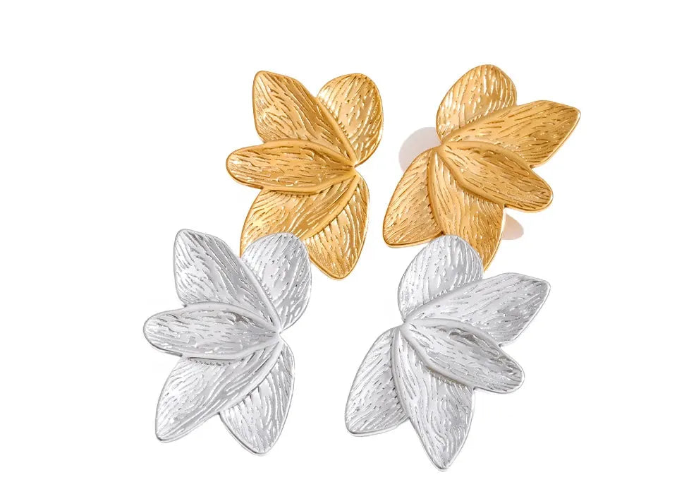 Flower Stud Earrings 18k PVD Plated Stainless Steel Daily Wear Jewelry by Poised Me Jewelry Studio