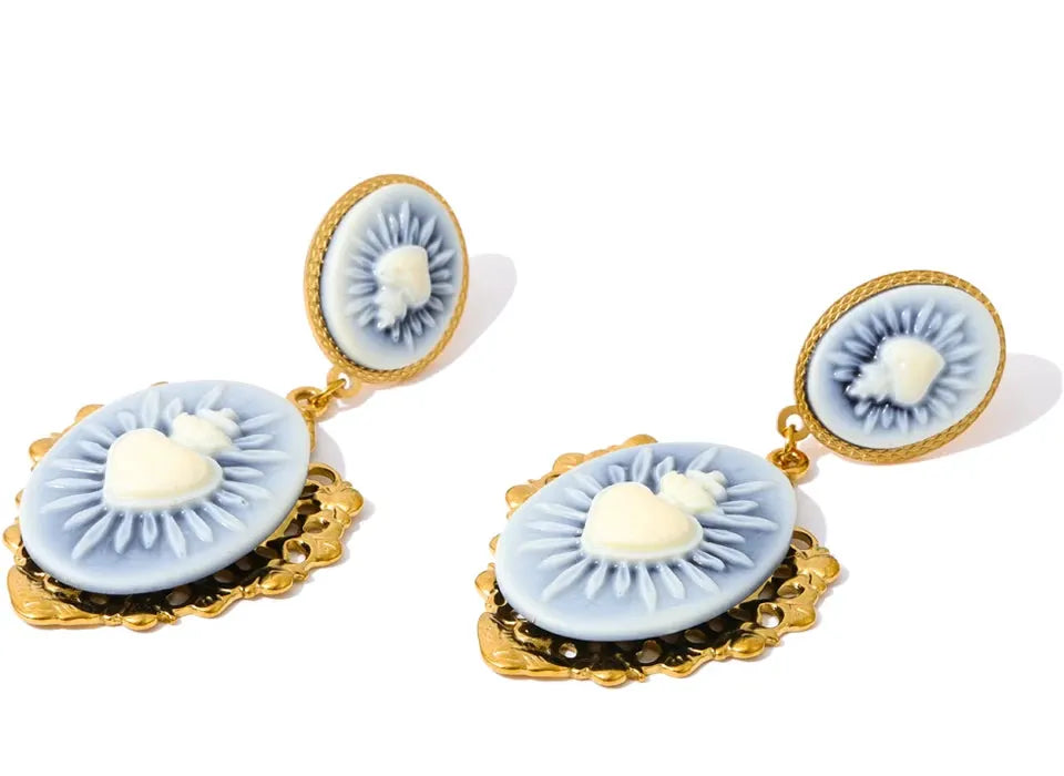 French Style Resin Heart Flower Drop Palace Earrings For Women Waterproof by Poised Me Jewelry Studio