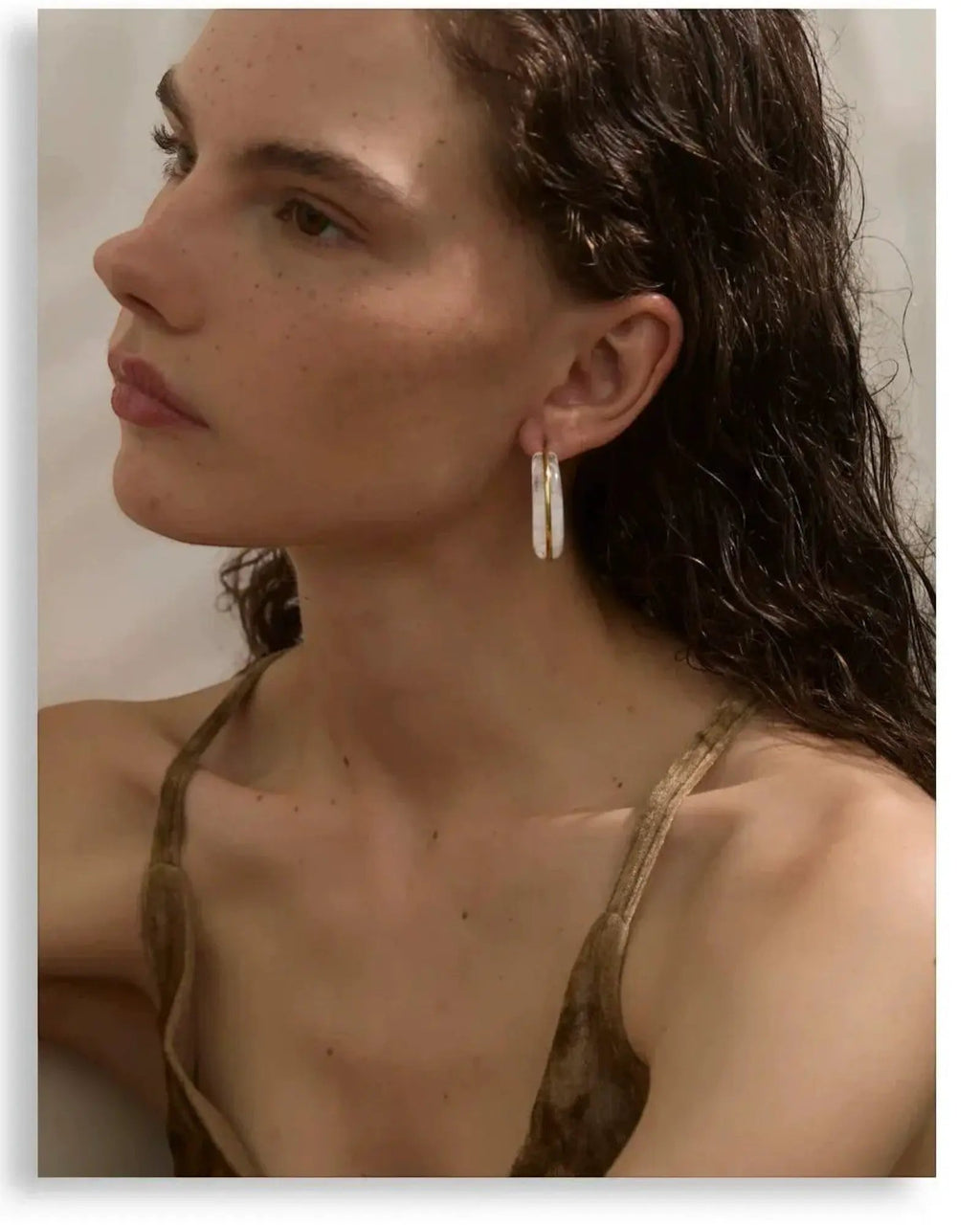 Green Marble Acrylic Hoop Earrings With 18K Gold PVD Plated Stainless Steel Trim For Women by Poised Me Jewelry Studio