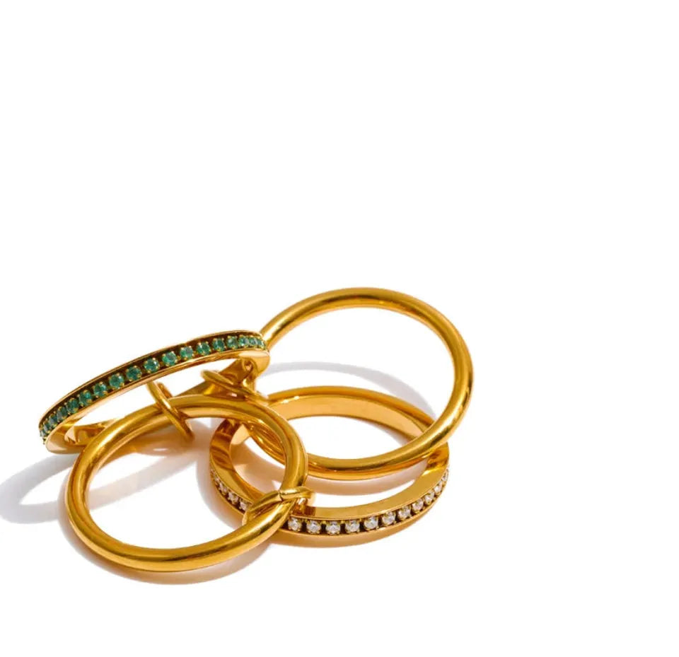 White & Green Zirconia 4-Layer Stacked Ring – 18K Gold PVD Plated Stainless Steel Modern Statement Jewelry by PoisedMe