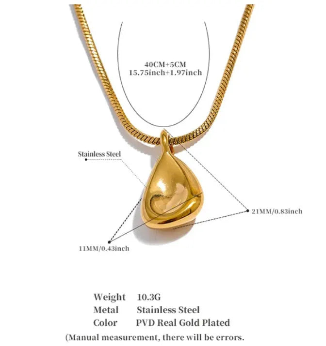 316L Minimalist Teardrop Pendant Necklace - 18K Gold Plated Stainless Steel Unisex Jewelry by Poised Me Jewelry Studio