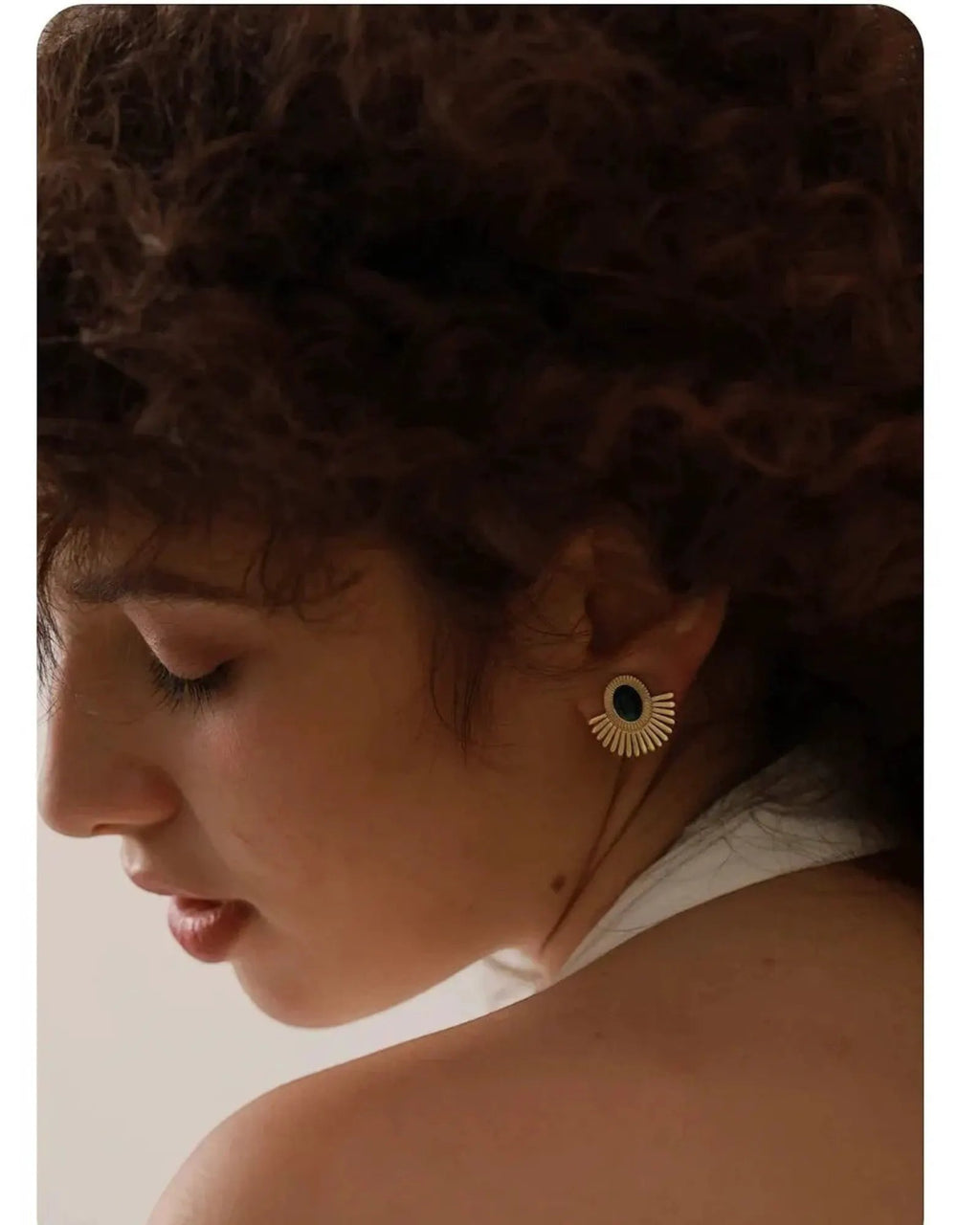Gold Tone Sunburst Clip Earrings With Green Malachite Stone Statement Jewelry by Poised Me Jewelry Studio
