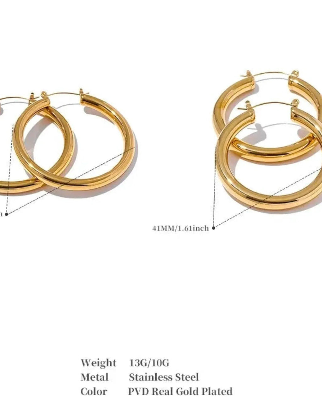 Large Hollow Hoop Earrings Hypoallergenic 18k Gold PVD 316L Stainless Steel by Poised Me Jewelry Studio