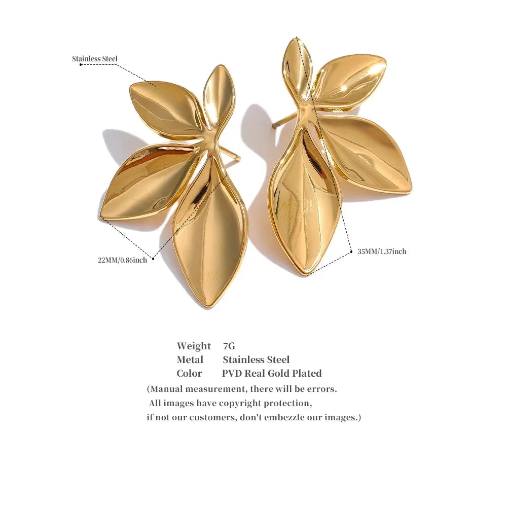 Stainless Steel Leaves Flower Stud Earrings Anti Allergy Waterproof Jewelry by Poised Me Jewelry Studio