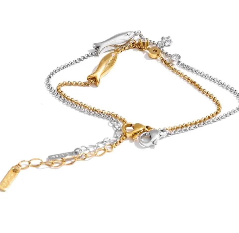 Minimalist Fish Chain Zirconia Bracelet Waterproof PVD Plated Stainless Steel by Poised Me Jewelry Studio