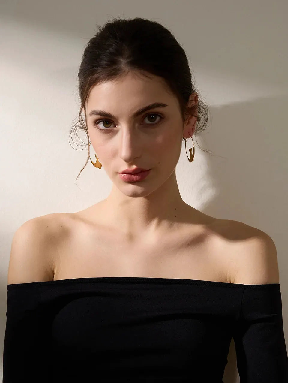 Minimalist Swallow Bird Hoop 18k Gold Plated PVD Earrings For Women Allergy Safe by PoisedMe