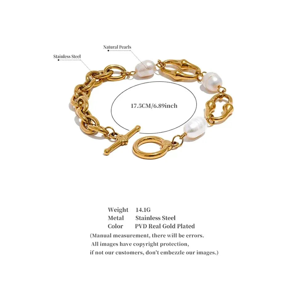 Freshwater Pearl & 18K Gold / Silver Chain Bracelet – Modern Sculptural Toggle Jewelry for Women by Poised Me Jewelry Studio