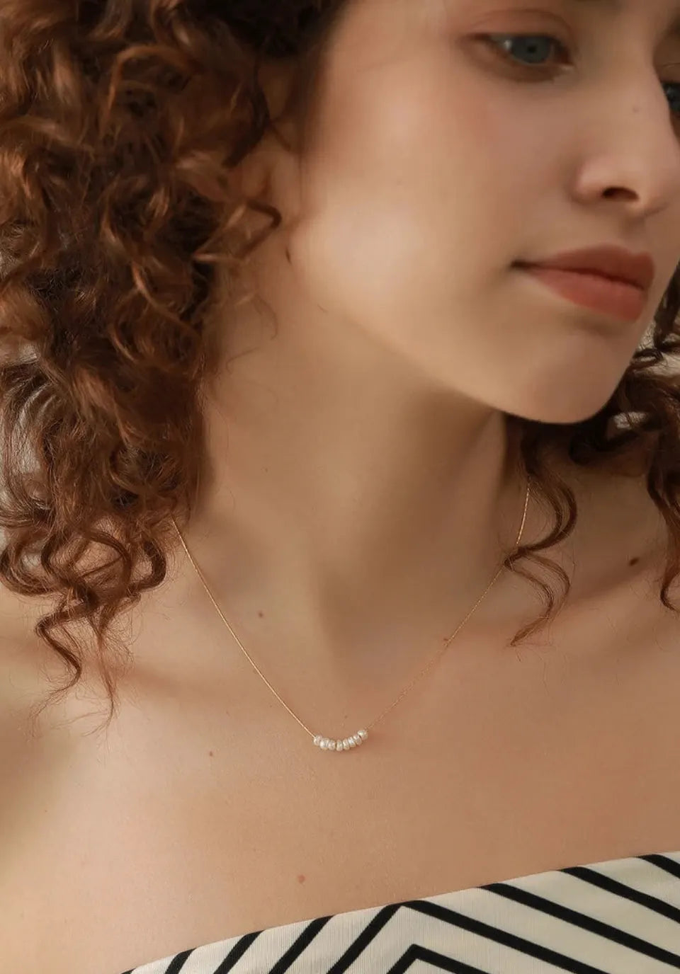 Minimalist Natural Pearl Bead Necklace 18k Gold Plated PVD Stainless Steel Chain Tarnish Free by PoisedMe