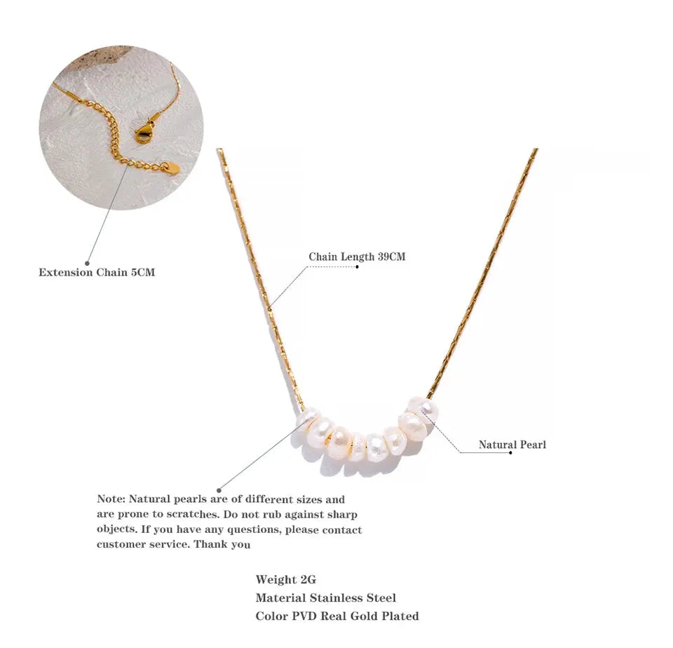 Minimalist Natural Pearl Bead Necklace 18k Gold Plated PVD Stainless Steel Chain Tarnish Free by PoisedMe