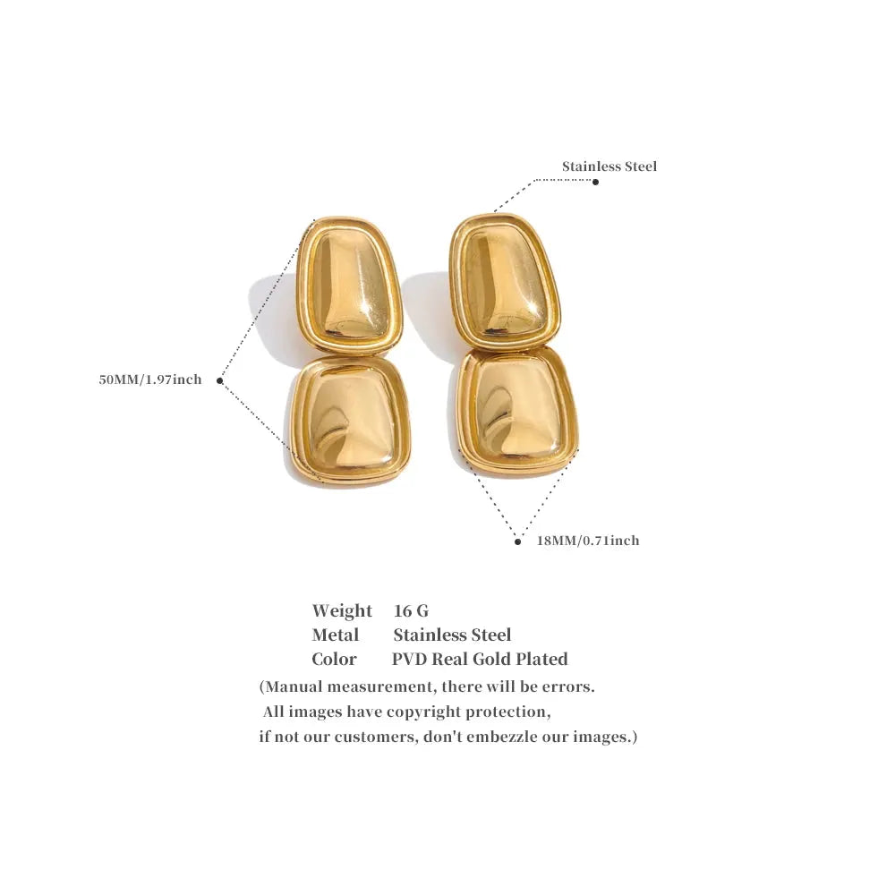 Square Rectangle Drop 18k Gold Plated Stainless Steel Waterproof Earrings by Poised Me Jewelry Studio