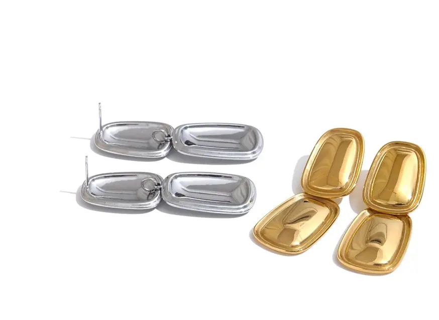 Square Rectangle Drop 18k Gold Plated Stainless Steel Waterproof Earrings by Poised Me Jewelry Studio