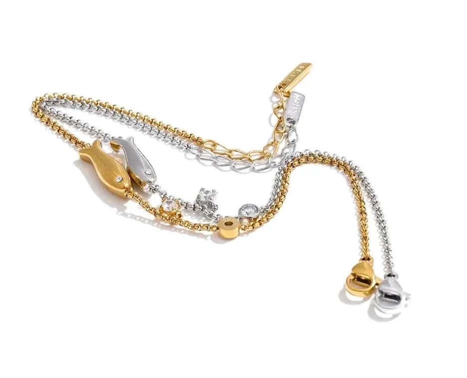Minimalist Fish Chain Zirconia Bracelet Waterproof PVD Plated Stainless Steel by Poised Me Jewelry Studio